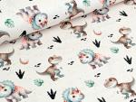 Eigenproduktion Baumwolljersey Aquarell Kinder Dinos auf Beige